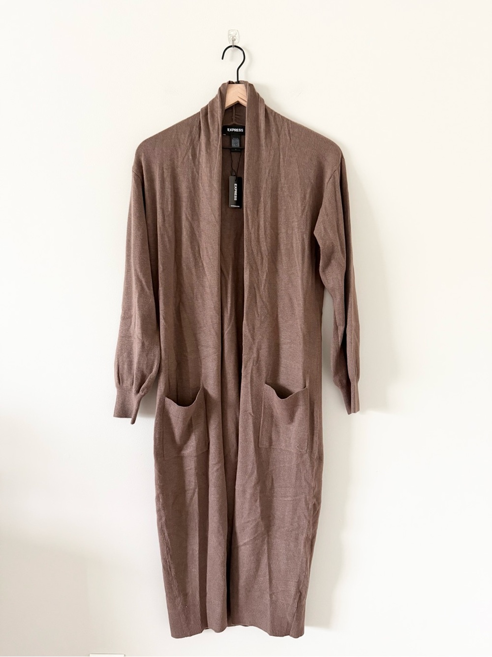NWT Express Ribbed Shawl Collar Maxi Duster Cardigan in Brown Size XS